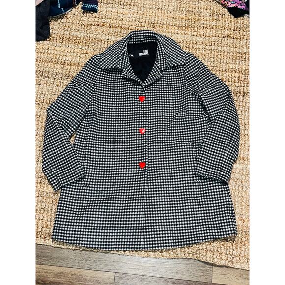 Love Moschino Wool Blend Jacket/Pea Coat Coat Gingham Black White Size 8 - Picture 3 of 11